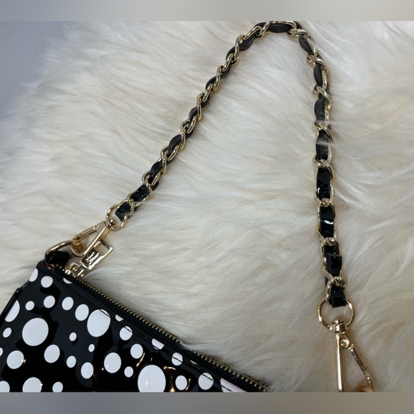 Betsy Johnson Mini Baguette, Black and White polkadot faux patent leather - Picture 4 of 14
